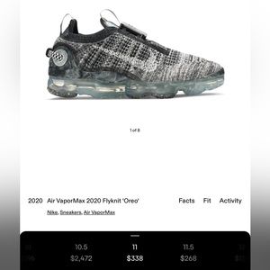 Nike air vapor max Fly knit 2020 black/gray “Oreo”  men’s size 11 with box